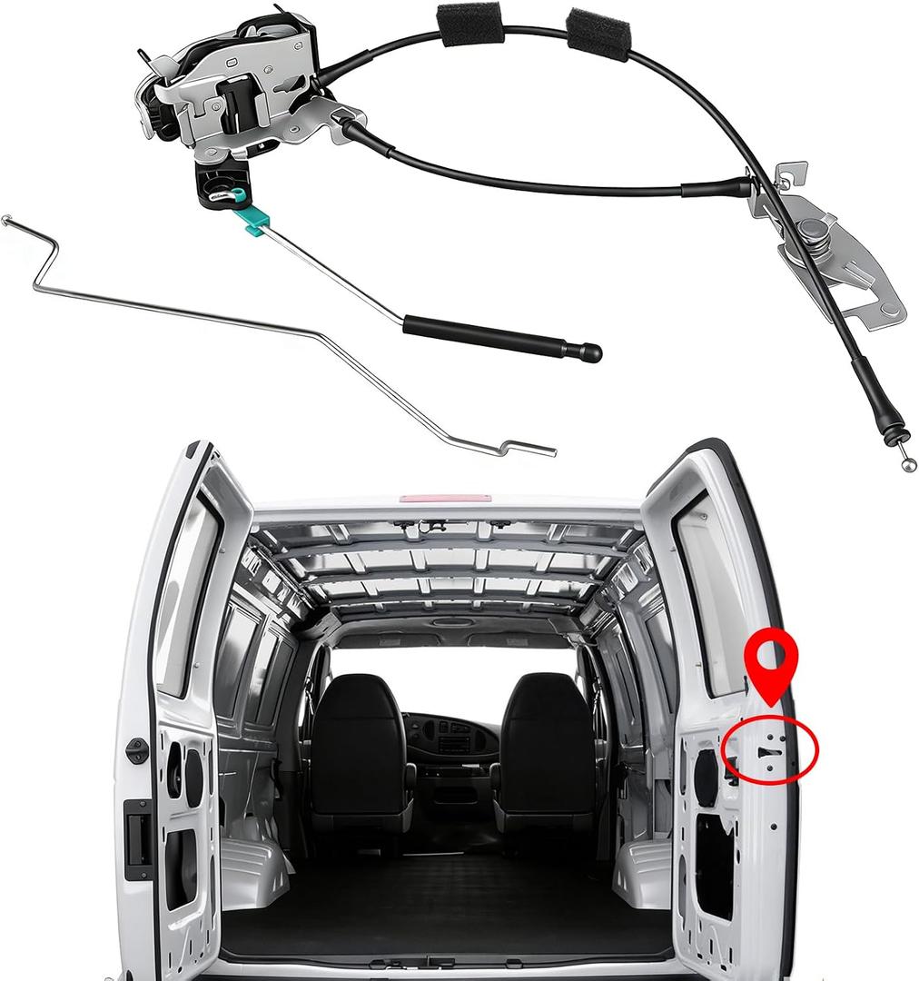 Yinlowa Rear Right Passenger Side Cargo Door Latch Assembly with Cable & Rod Compatible with Ford E150 E250 E350 Econoline Van 1992-2019 - Replaces 6C2Z-15431A02-AA, 8C2Z-15431A02-C