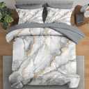 Comforter Set King Size, Marble Gray Gold Retro 7 Pcs Bedding for Adults, Vintage Stone Bed Sheet Sets with Fitted Sheet 2 Pillowcases & 2 Shams for Bedroom Bed Decor