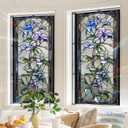 Floral Window Privacy Film Stained Glass Style Static Cling Sparkle Windows Sticker Non Adhesive Privacy Film Reusable Decorative for Room 17.5 x 39.3in (Flower 2)