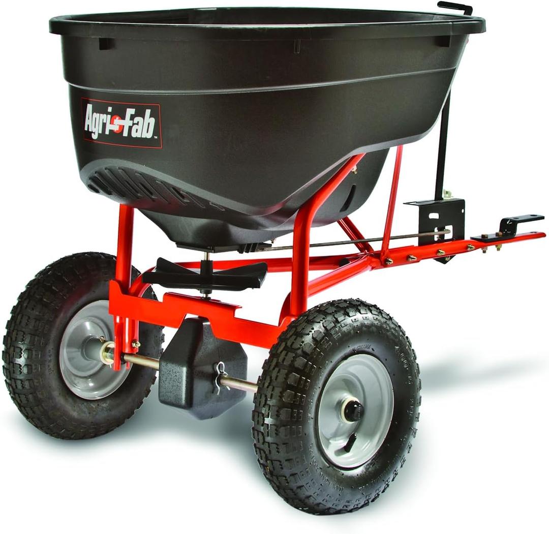 Agri-Fab 45-0463 Pull Behind Broadcast Spreader,130 lb. Hopper Capacity Designed for Seed, Fertilizer, Salt, Ice Melt with Universal Hitch,12 ft. Spread Width for Riding Lawn Mowers and Lawn Tractors