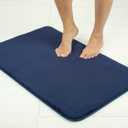 American Soft Linen 21x32 Fluffy Foamed Slip Reducer Bath Rug, Machine Washable Area Bath Mat Rugs for Bathroom, Navy Blue