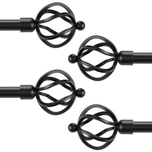 KNOBWELL Window Curtain Rod 3/4" Diameter, Black Curtain Rod with Twisted Cage Finials, 22-42" Adjustable Rods, 4 Pack