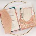 25 set 5"x7.28" Rose Gold Glitter Vine Tri Fold Pocketfold Wedding Invitations Cards Laser Cut Hollow Greeting invites pockets with envelopes RSVP cards inserts (rose gold glitter)