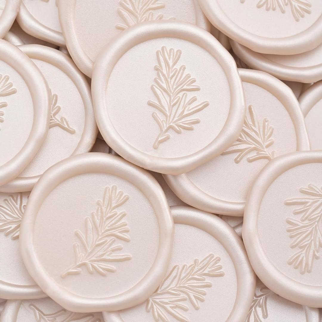 UNIQOOO Wax Seal Stickers - Rosemary Wedding Invitation Envelope Seal Stickers, 100 Pcs Self Adhesive Champagne Stickers, Perfect for Invitation, Envelopes, Gift Wrapping, Christmas