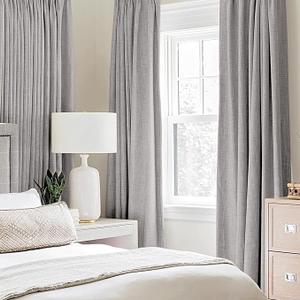 MIULEE Linen Texture Curtains for Bedroom Solid 100% Blackout Thermal Insulated Dusty Blue Curtains Grommet Room Darkening Drapes Luxury Decor for Living Room Nursery 52x96 Inch (2 Panels) (greyish white)