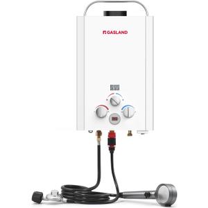 GASLAND BE158 Propane Tankless Water Heater 6L, Outdoor Portable Hot Water Heater, Overheating Protection, Easy to Install, Use for RV Cabin Barn Camping Boat, White