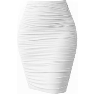 Women's Ruched Sexy Bodycon Elastic High Waist Stretch Midi Pencil Skirt (Large, White) Women's Ruched Sexy Bodycon Elastic High Waist Stretch Midi Pencil Skirt (Large, White)