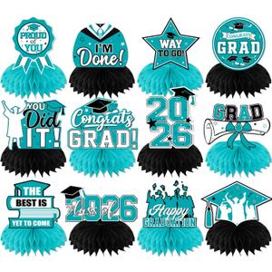 Teal Graduation Decorations Class Of 2026 Honeycomb Centerpieces, 12Pcs Class of 2026 Graduation Centerpieces for Tables Teal Congrats Grad Graduation Table Decorations, Teal Graduations Table Toppers