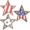 COCHIE 4th of July Decorations Wooden Stars, Patriotic Memorial Day Star Tiered Tray Decor Set of 3, Fourth of July Red White Blue Decoration for Home Office Table Shelf (Flag Retro)