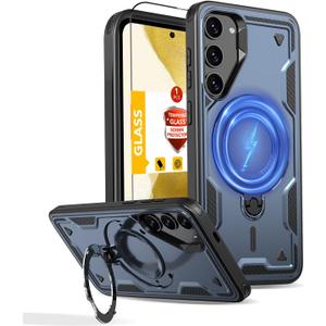 for Samsung Galaxy S22 Case Magnetic Compatible with MagSafe,with Screen Protector,Built-in Kickstand Ring,Phone Heavy Duty Protection Military Grade Rugged Shockproof Scratch Resistant Blue