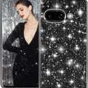 Silicone Case for Google Pixel 9A 5G Phone Case Glitter Sparkle Bling, Hybrid Matte Back Case High Impact Heavy Duty Shockproof Protective Cover for Google 9A Cute Case for Women 6.3-inch (Black)