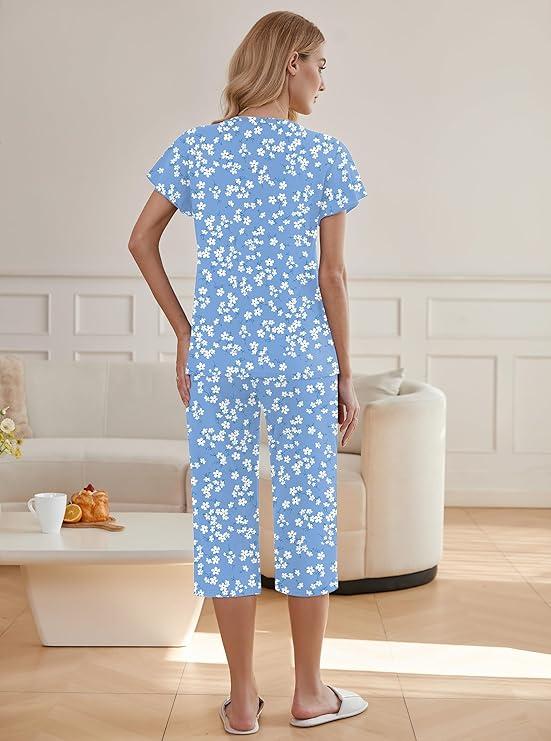 Ekouaer Pajama Set for Women 2 Piece Ruffle Short Sleeve Sleepwear Top and Capri Pants Soft Pjs Set S-XXL
 2XL Ekouaer Pajama Set for Women 2 Piece Ruffle Short Sleeve Sleepwear Top and Capri Pants Soft Pjs Set S-XXL
 2XL