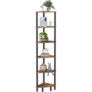 6 Tier Corner Shelf, 66.5'' Tall Standing Shelf, Narrow Display Shelf Stand, Modern Corner Bookshelf, Plant Stand, Corner Bookcase for Living Room, Bedroom, Bathroom, Rustic Brown LCS502R