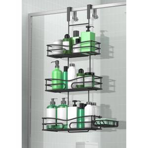 DAOYA Over the Door Shower Caddy Hanging, 3 Tier Adjustable Shower Organizer with Soap Holder, Rustproof Bathroom Shelves Hanging on the Bathroom Glass Door, Matte Black