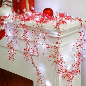 Honoson 33 Feet Christmas Berry Beaded Garland String Light Mantel Garland Christmas Fireplace Decorations, Glitter LED Bead for Fireplace Indoor Outdoor Decor(Red)