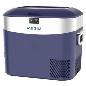 Megiu Car Refrigerator Portable Car Fridge 12V Refrigerator 23 Quart (22 Liter) Freezer Compressor Cooler 12V/24V DC 110～240 V AC for Outdoor Camping Travel Home Use -18℃~+15℃ (Blue)