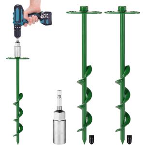 360 Adjustable Tent Stakes Dog Tie Out Stake Heavy Duty Trampoline Stakes 2 Pack Screw in Ground Anchors High Winds for Tent, Trampoline,Inflatable Christmas Decoration,Swing Sets 12 inch(2 X 12)