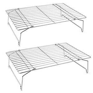 P&P CHEF Cooling Rack Set of 2, 2-Tier Stackable Stainless Steel Wire Racks for Baking Cooking Cooling Roasting, Collapsible & Heavy Duty, Oven Safe & Easy Clean, 15" x 10", Silver