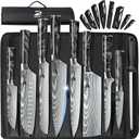 Dfito Chef Knife Sets with Roll Bag, 9 Pieces Professional Knife Set with Sharpener, High Carbon Stainless Steel Kitchen Chef Knife Set - Black Resin Handle, Dishwasher Safe, For Cooking, Chef Gifts