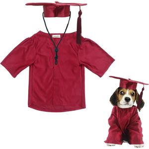 GraduatePro Dog Graduation Cap and Gown Costume Set - Adjustable Knit Fabric with Gold Tassel, Washable Formal Pet Graduation Attire (Maroon) Small