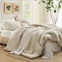 Bedsure King Size Comforter Set - 7 Pieces Beige King Bedding Set for All Seasons, Boho Contrasting Design Bed in a Bag with Comforter, Sheets, Pillowcases & Shams, Beige