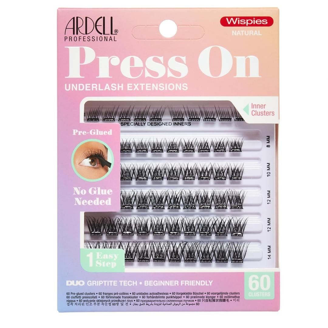 Ardell Press On Lashes Wispies Natural  Pre Glued Lash Clusters for All-Day Wear, No Glue Needed, 60 ct