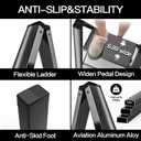 2 Step Ladder, Aluminum Folding 2 Step Stool with Anti-Slip Sturdy and Wide Pedal, Lightweight Portable Stepladder for Home and Kitchen Use Space Saving, Black, 330 lbs