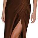 Summer Satin Halter Neck Backless Slit Midi Dresses Elegant Cowl Back Ruched Wedding Guest Maxi Dress for Women, S