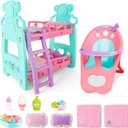 deAO Baby Doll Bunk Bed Crib & High Chair,Doll Furnitures Accessories Bed Doll Crib for Twin Dolls fits 12 13 14 Inch