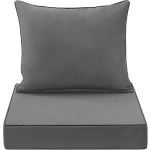 Outdoor Seat Cushion Set 24x24 Inch Waterproof & Fade Resistant Cushions for Patio Furniture, Removable Cover Deep Seat & Back Cushion with Handle and Adjustable Straps for Chair Sofa, Grey (24 x 24 Inch)
