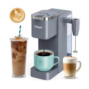 Single Serve Coffee Maker with Built-in Detachable Milk Frother, Iced and Hot Coffee Machine for K Cup & Grounds, 40oz Removable Water Reservoir, 6 Cup Sizes, Fits 7.3" Travel Mug, Gray