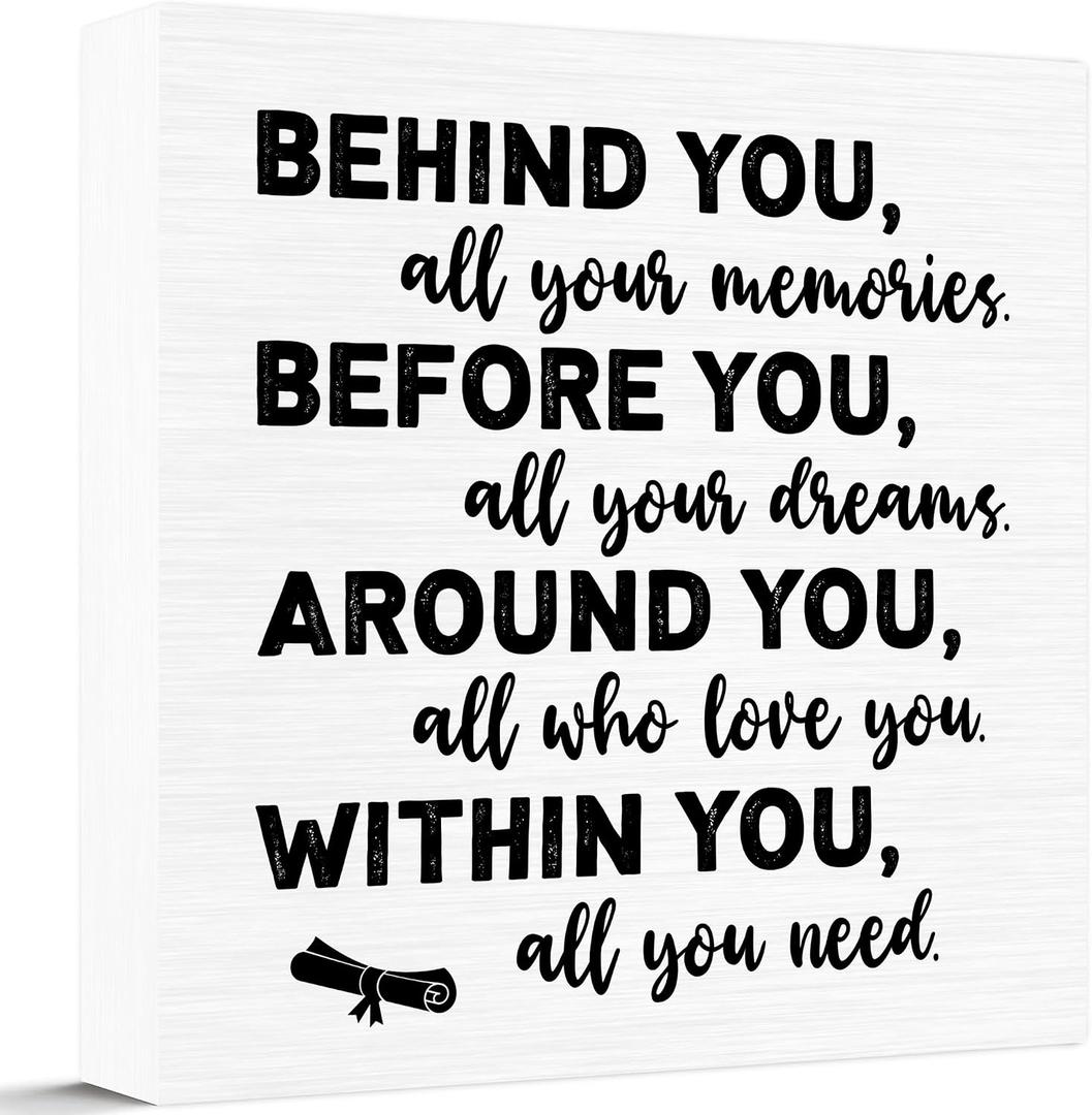 5 x 2026 Graduation Wood Box Sign for Graduate Gifts, Positive Quote Behind You All Your Memories Wooden Box Block Sign for Grad Party Favors Supplies Tabletop Home, Black White