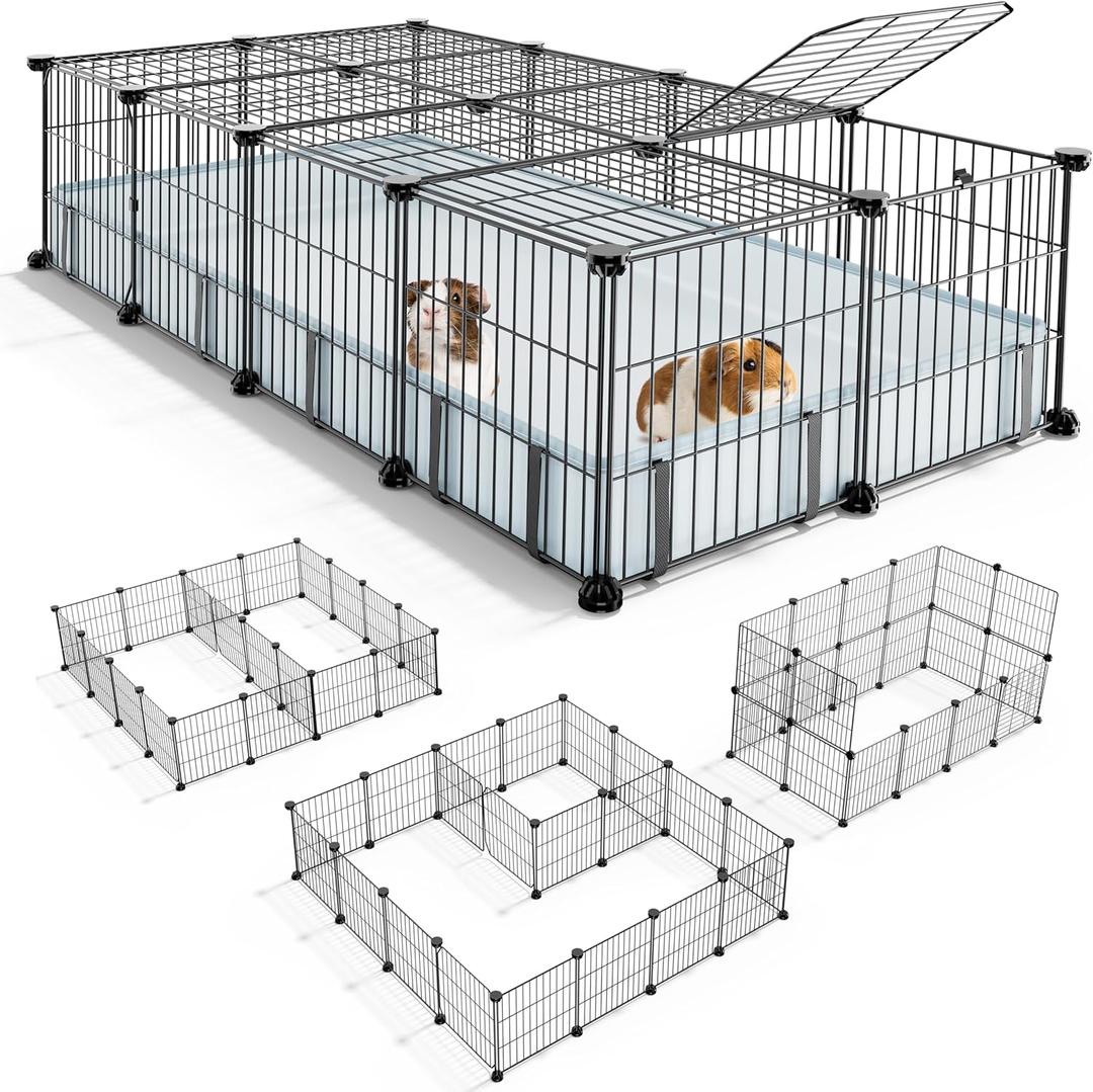 BUCATSTATE Guinea Pig Cages with Floor Mat, 20 Panels Guinea Pigs Playpen with Top Cover, Metal Rabbit Cage Indoor for Hedgehogs, Quail, Chickens (47" L x 24" W x 12" H)