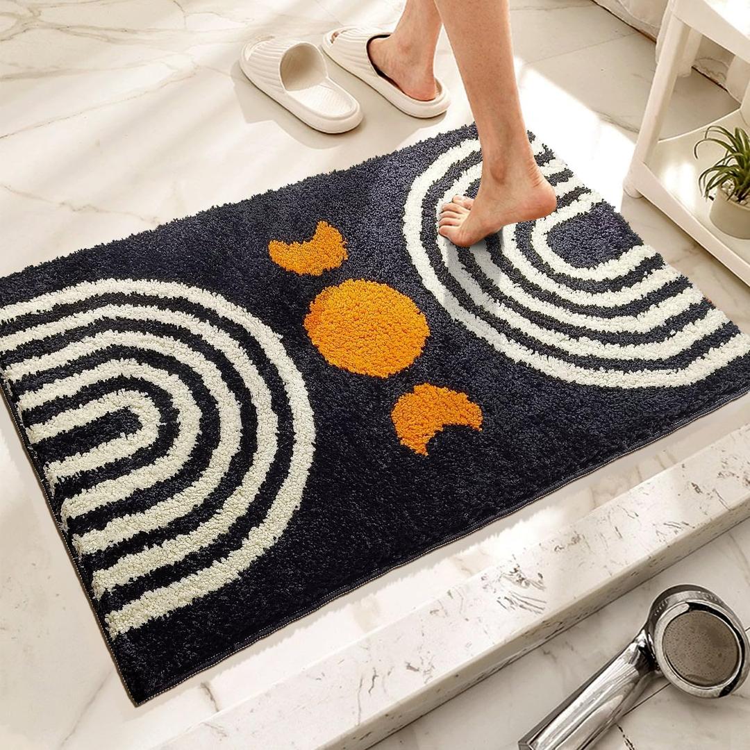 Boho Bathroom Rugs Cute Bohemian Bath Rug Non-Slip Microfiber Abstract Bath Mat for Bedroom Small Carpet Home Decor Soft Funny Black Washable Rugs for Kitchen Entryway/Washbainy/Shower 20x32 inch (1'8" x 2'8" (Rectangular))