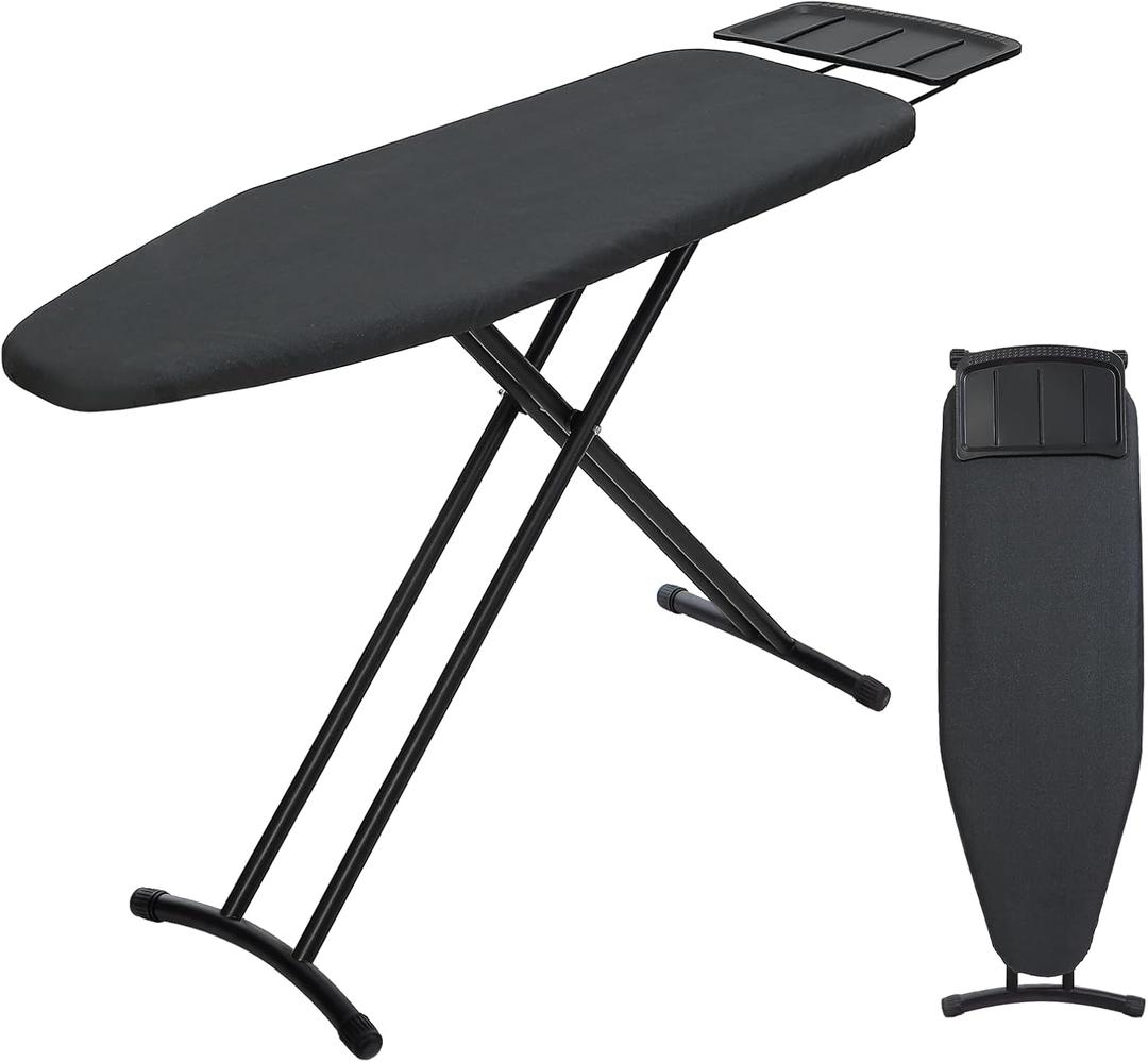 Ironing Board 48x15, Wide Heavy Duty Full Size Iron Board with Retractable Iron Rest, BlissBoard Sturdy Frame with Ultra Thick Padding, Heat-Resistant Cover, Height-Adjustable (Black)