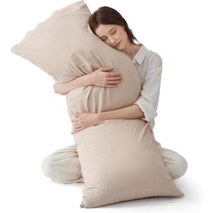 Bedsure Body Pillow Cover - Khaki Long Cooling Pillow Cases, 100% Rayon Derived from Bamboo, Cool Body Pillowcase with Envelope Closure for Women, Men, 1 Pack, 20x54 Inches