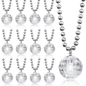 Sasylvia 6 Pcs LED Disco Ball Necklaces Light up Bead Necklaces 70s Disco Party Favors Glow in The Dark Bead Jewelry Costume Accessories for New Year Party Dance Supplies(Silver, White)