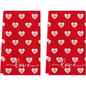 Artoid Mode Red Candy Floss Love Heart Valentine's Kitchen Towels Dish Towels, 18x26 Inch Anniversary Wedding Decoration Cleaning Set of 2
