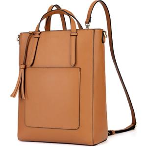 ECOSUSI Tote Bag Convertible Backpack for Women Vegan Leather Handbag Multifuction Shoulder Bag (Brown)