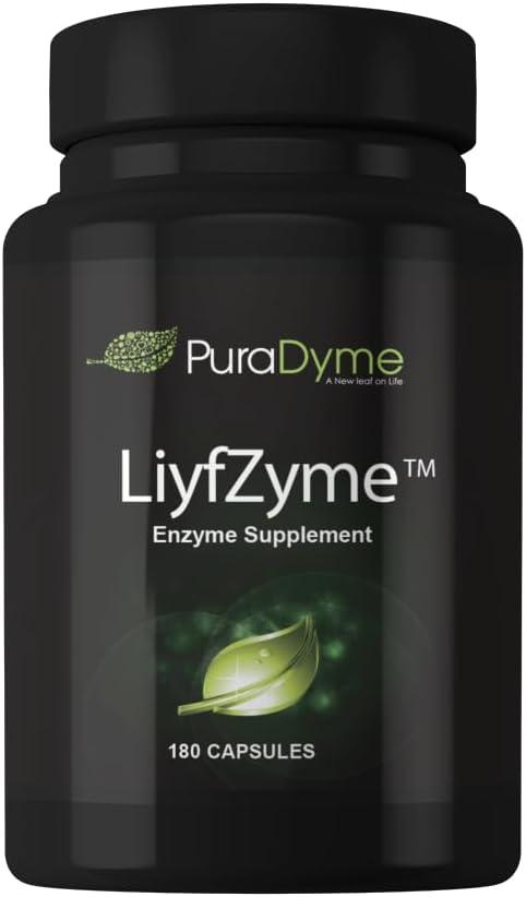 LiyfZyme Plant Based Digestive Enzyme Supplement - 180 Veggie Caps. PuraDyme By Lou Cornoa. exp:12/2028