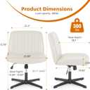 Sweetcrispy Criss Cross Office Chair, Vanity Chair No Wheels, Faux Leather | Armless Wide Seat Swivel Desk, Height Adjustable Task Computer, Home Bedroom, Beige PU