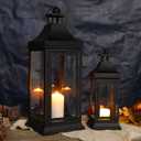 JHY DESIGN Set of 2 13''&19.5''Tall Outdoor Candle Lanterns Vintage Hanging Tower Lantern Metal Candle Holder for Garden Living Room Indoor Outdoor Parties Weddings Balcony(Black)