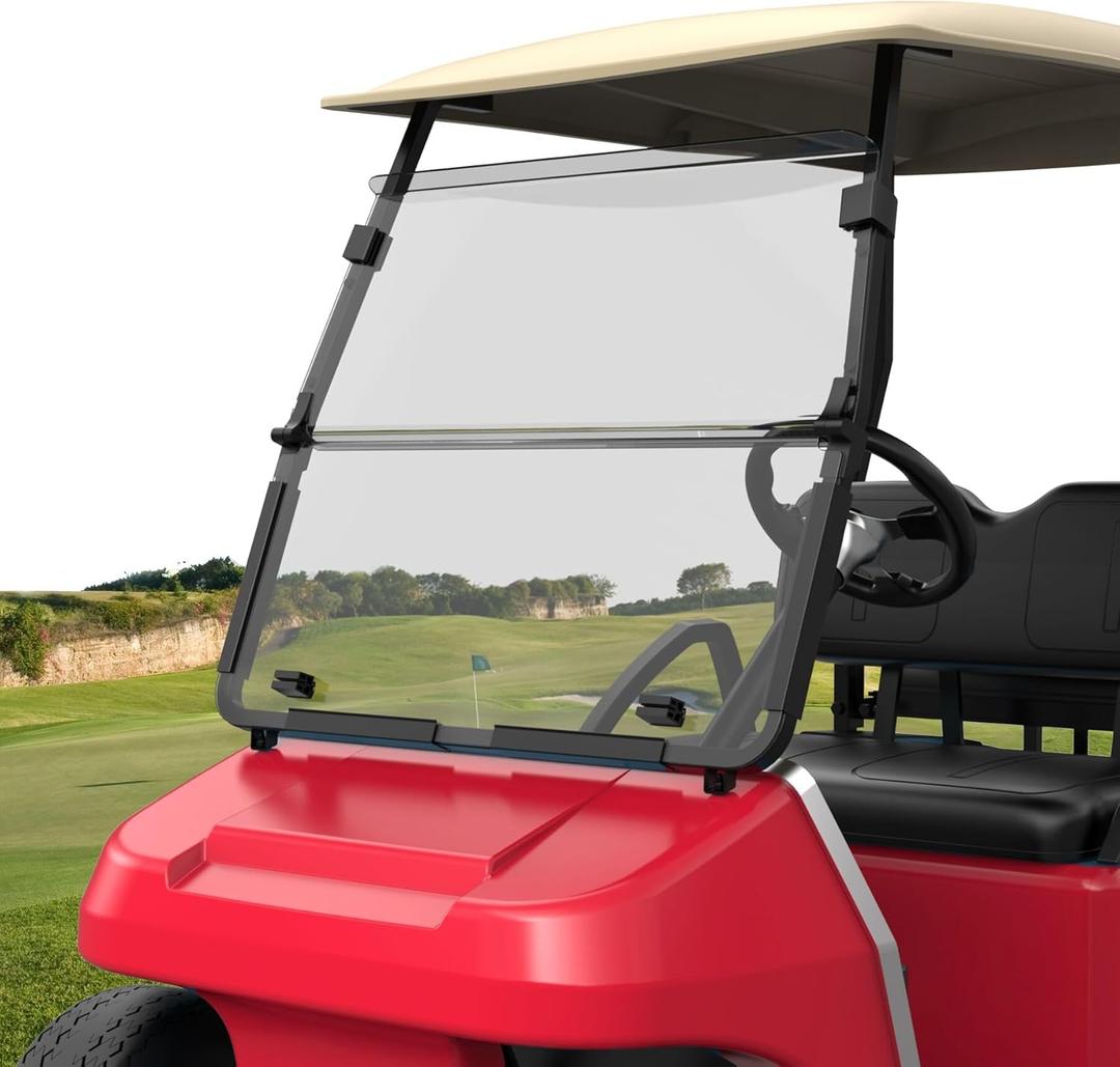 10L0L Golf-Cart-Windshield for Club Car DS 1982-2000.5 Gas & Electric Models Replacement with Tinted UV Protection Impact Resistant Acrylic Lightweight and Foldable Golf Cart Front Windshield (Clear) (Transparent)