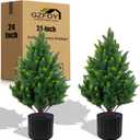 24-inch Artificial Cypress (2 Packs) - UV-Resistant Artificial Shrub with Pot, Suitable for Outdoor and Indoor use, Front Porch, Garden Decoration