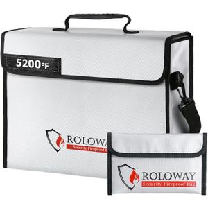 ROLOWAY Large Fireproof Bag 5200 Heat Insulated (15 x 12 x 5 inches), Fireproof Document Bag for Cash Safe and Document Safe