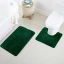 Bathroom Rug Set 2Piece, Thick &Soft Microfiber Shaggy, U Shaped Contour, Machine Washable Bath Mats, Absorbent Bath Rugs, Non-Slip Rubber Backing Bath Mat for Bathroom Floor, Tub and Shower,Green
