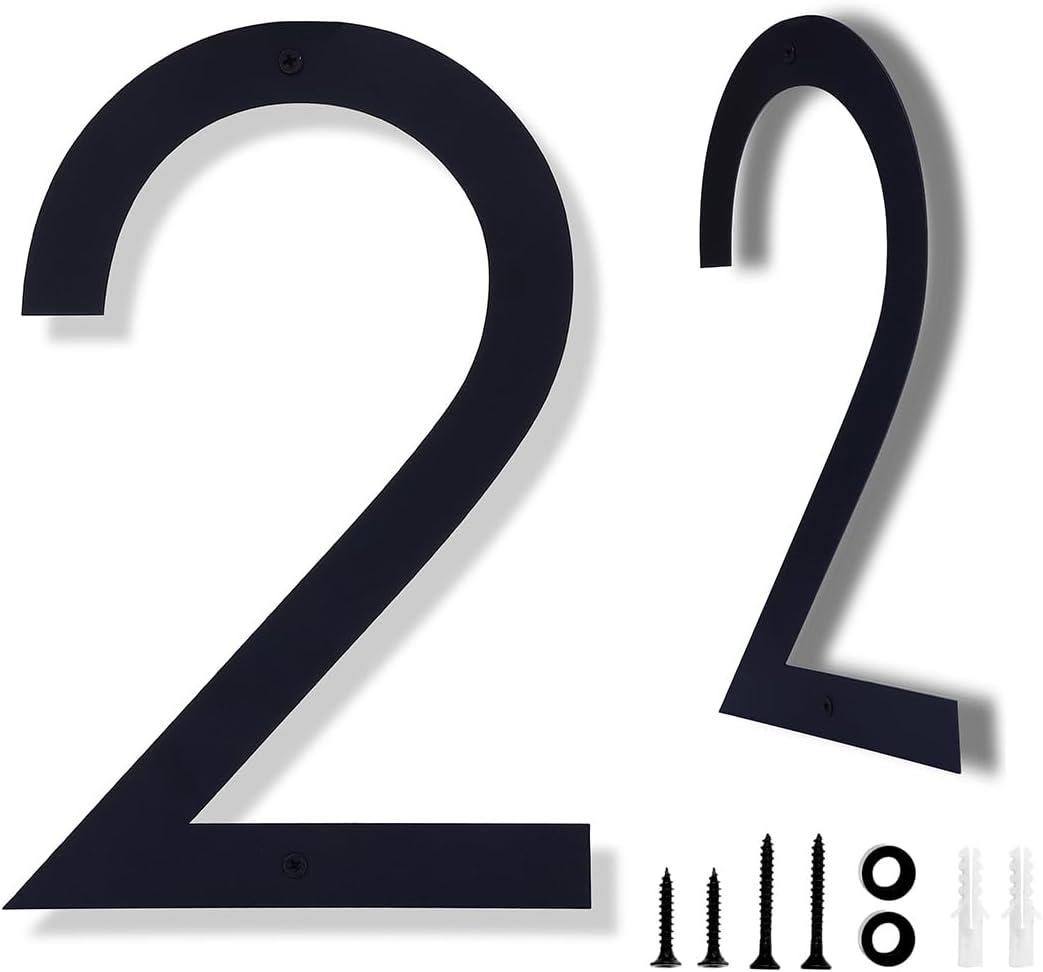 12 Inch House Numbers for Outside Modern Metal Black Address Numbers for House Floating Door Numbers with Nail Kit for Number 2