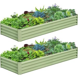 2PCS 8x2x1FT Galvanized Raised Garden Bed, Galvanized Planter Raised Garden Boxes Outdoor, Large Metal Raised Garden Beds for Vegetables-Green