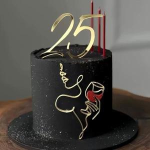 Gold Number 25 Cake Topper, Acrylic Happy 25th Birthday Cake Decoration, Twenty Five Years Old Cake Pick Decoration For 25th Anniversary Celebrating Party Supplies