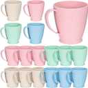 24PCS Wheat Straw Coffee Cups, 10 Oz Reusable Plastic Cups Mugs with Handle, Unbreakable and Lightweight Camping Mugs for Tea Coffee Camping and Kitchen, Dishwasher and Microwave Safe